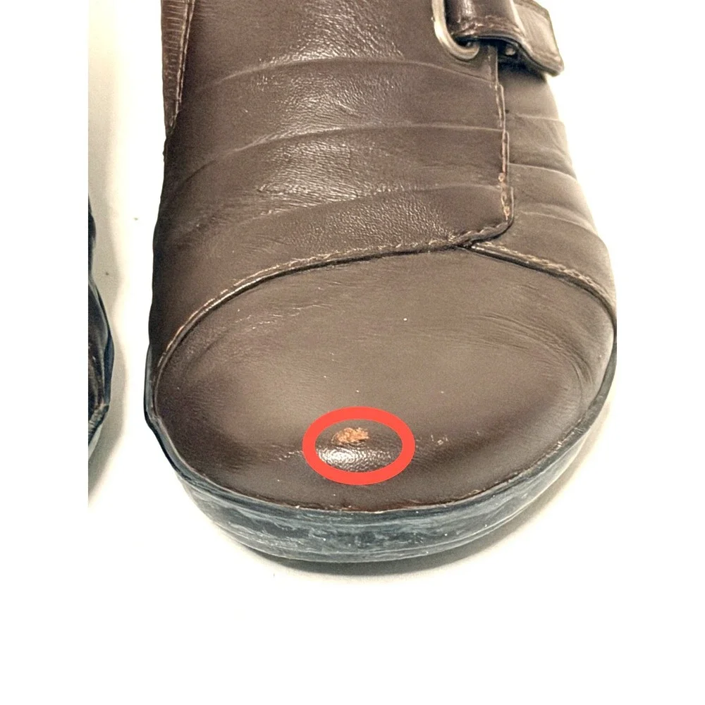 Clarks Collection Everlay Luna Shoes Sz 6 Brown Leather Hook Loop Strap Slip On